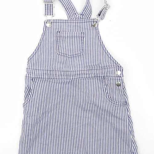 F&F Girls Blue Striped Denim Pinafore/Dungaree Dress  Size 5-6 Years
