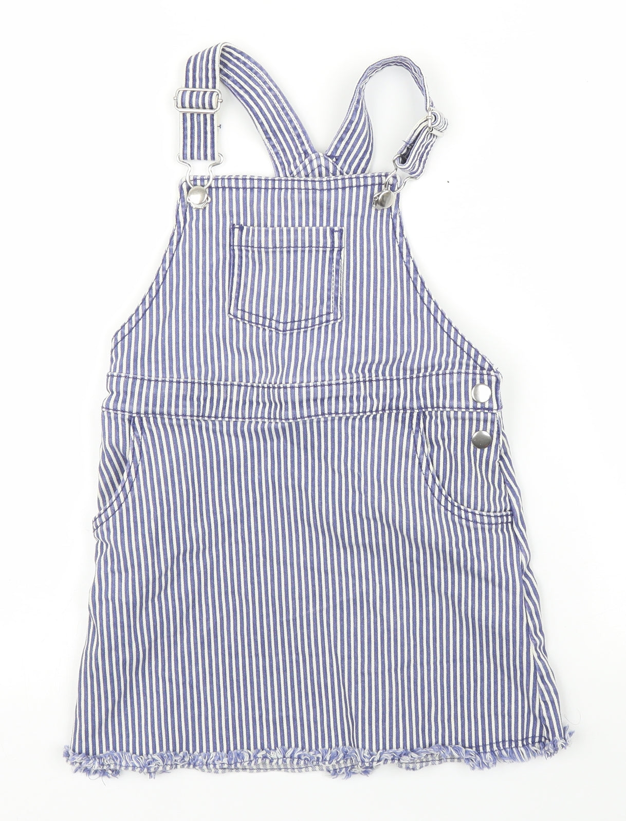 F&F Girls Blue Striped Denim Pinafore/Dungaree Dress  Size 5-6 Years