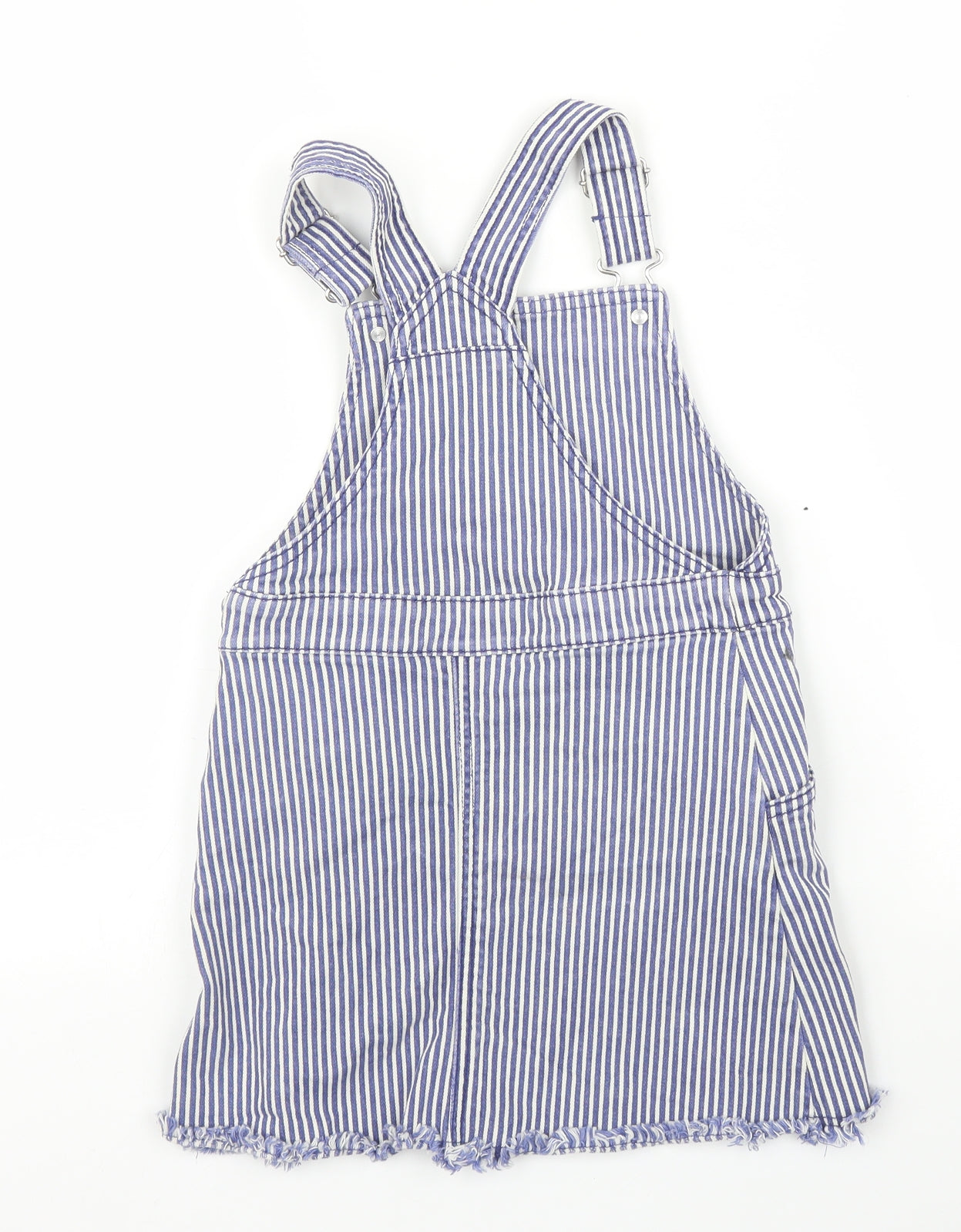 F&F Girls Blue Striped Denim Pinafore/Dungaree Dress  Size 5-6 Years