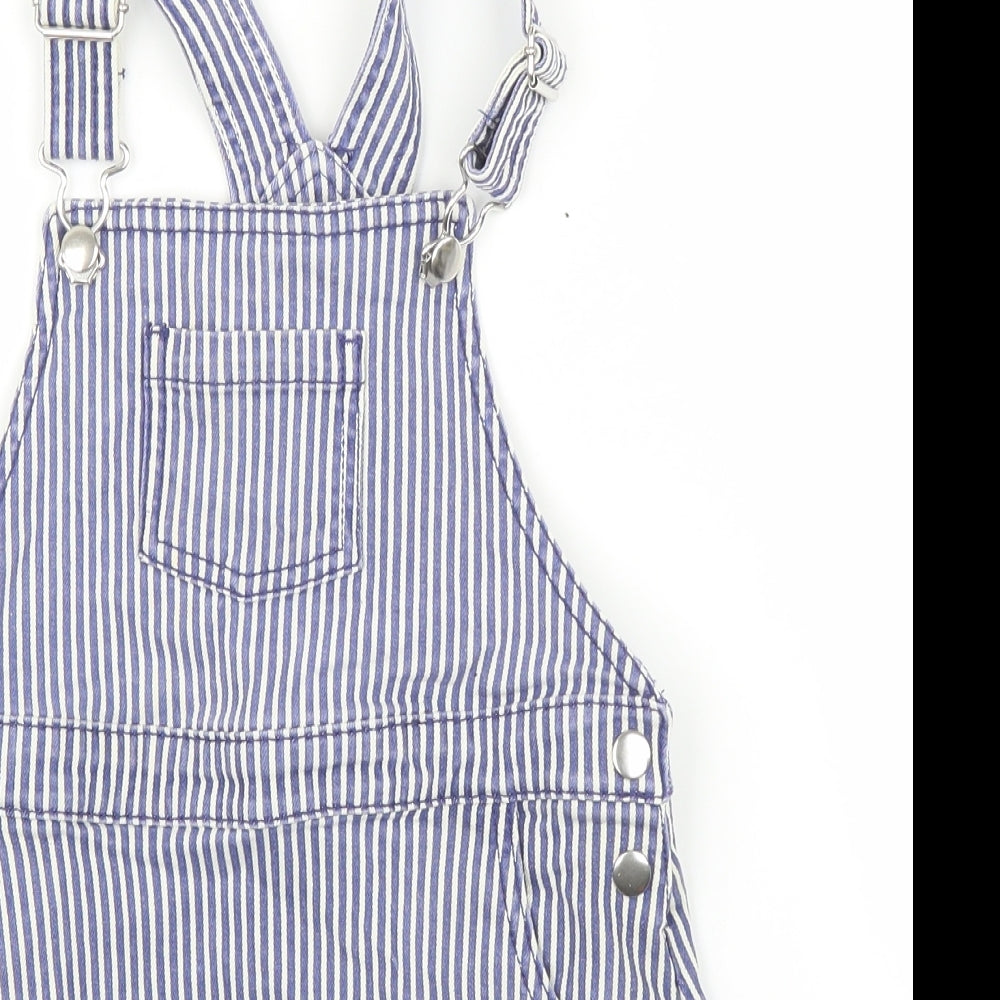 F&F Girls Blue Striped Denim Pinafore/Dungaree Dress  Size 5-6 Years