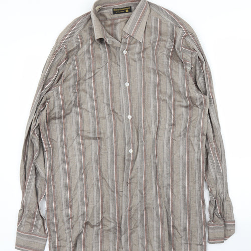 Henry Bannerman Mens Beige Striped   Button-Up Size 16.5