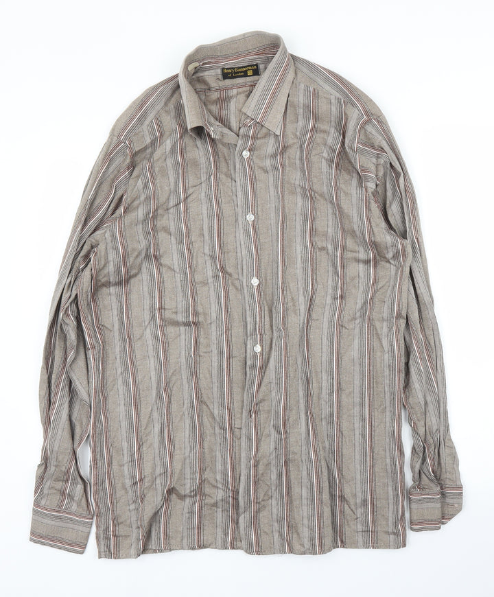 Henry Bannerman Mens Beige Striped Button-Up Size 16.5