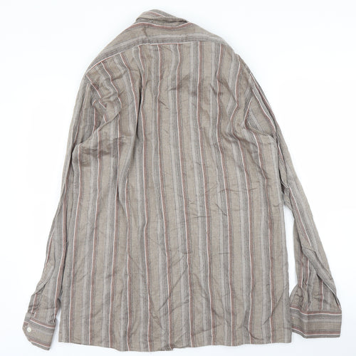 Henry Bannerman Mens Beige Striped   Button-Up Size 16.5