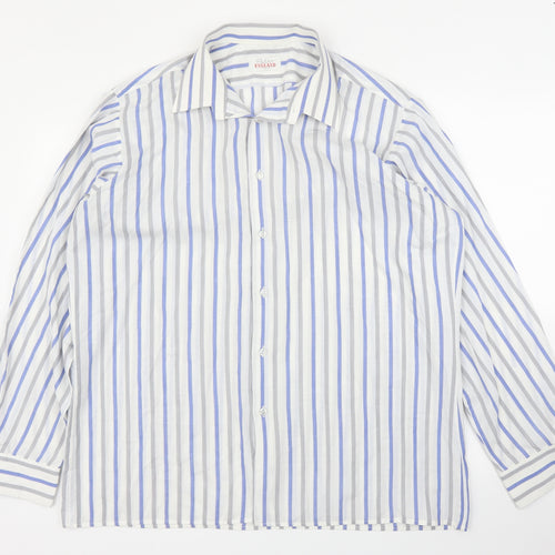 Peter England Mens White Striped   Button-Up Size L