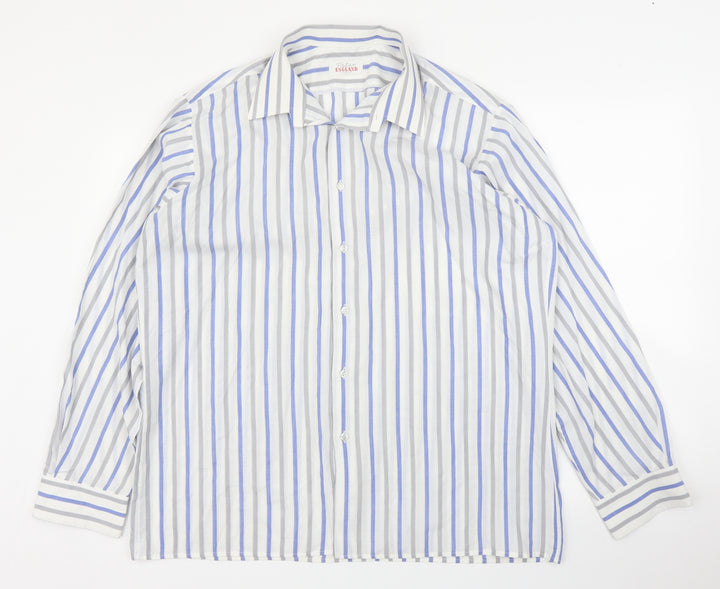 Peter England Mens White Striped   Button-Up Size L