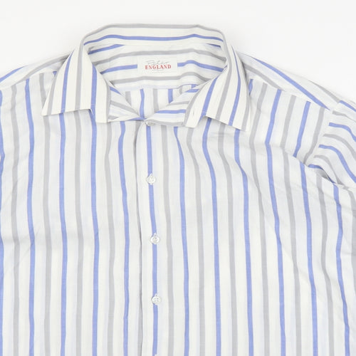 Peter England Mens White Striped   Button-Up Size L