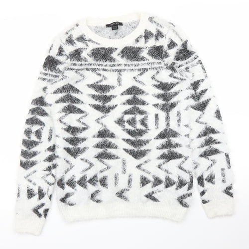 ESMARA Womens White Geometric  Pullover Jumper Size XS