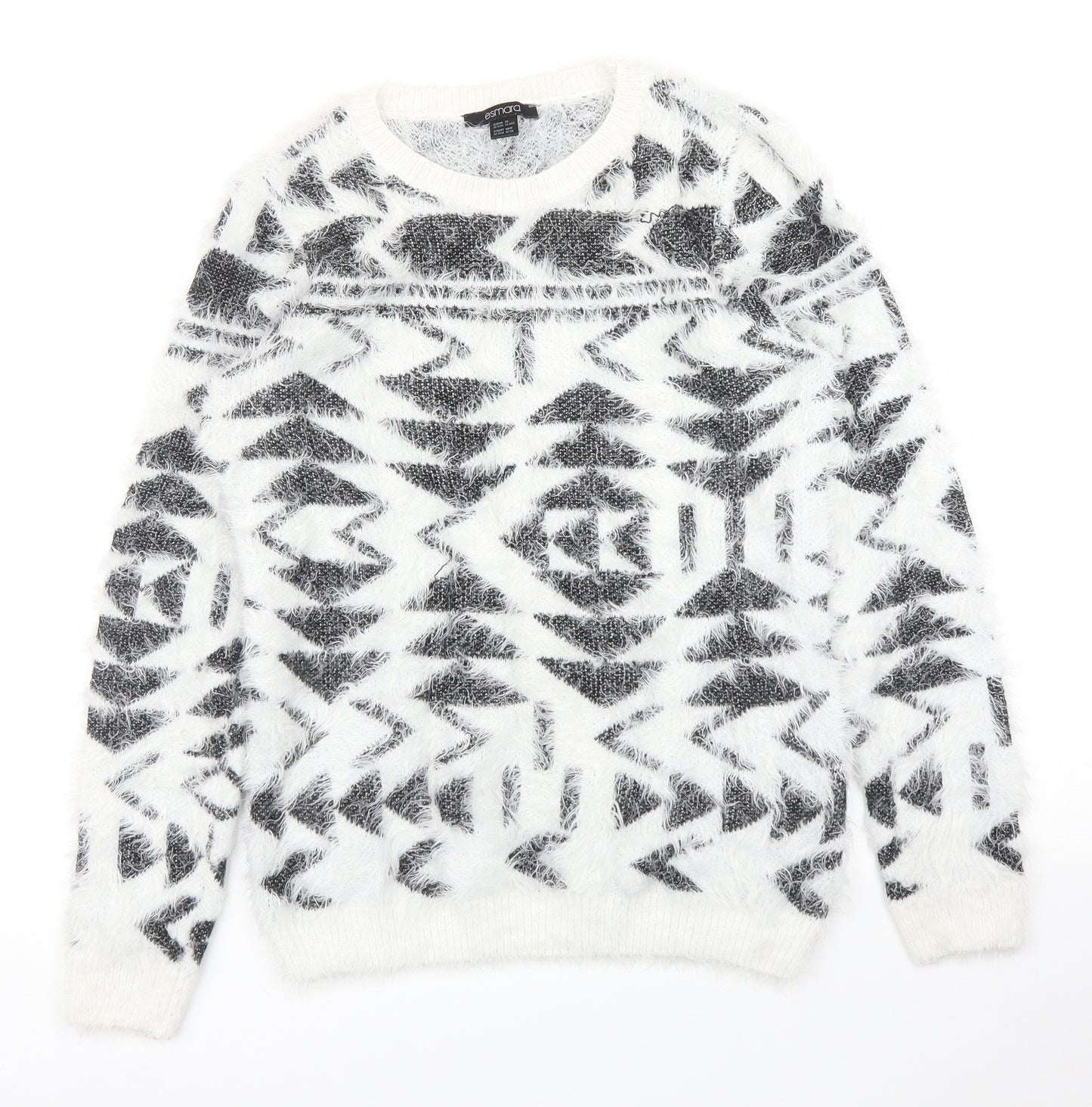 ESMARA Womens White Geometric  Pullover Jumper Size XS