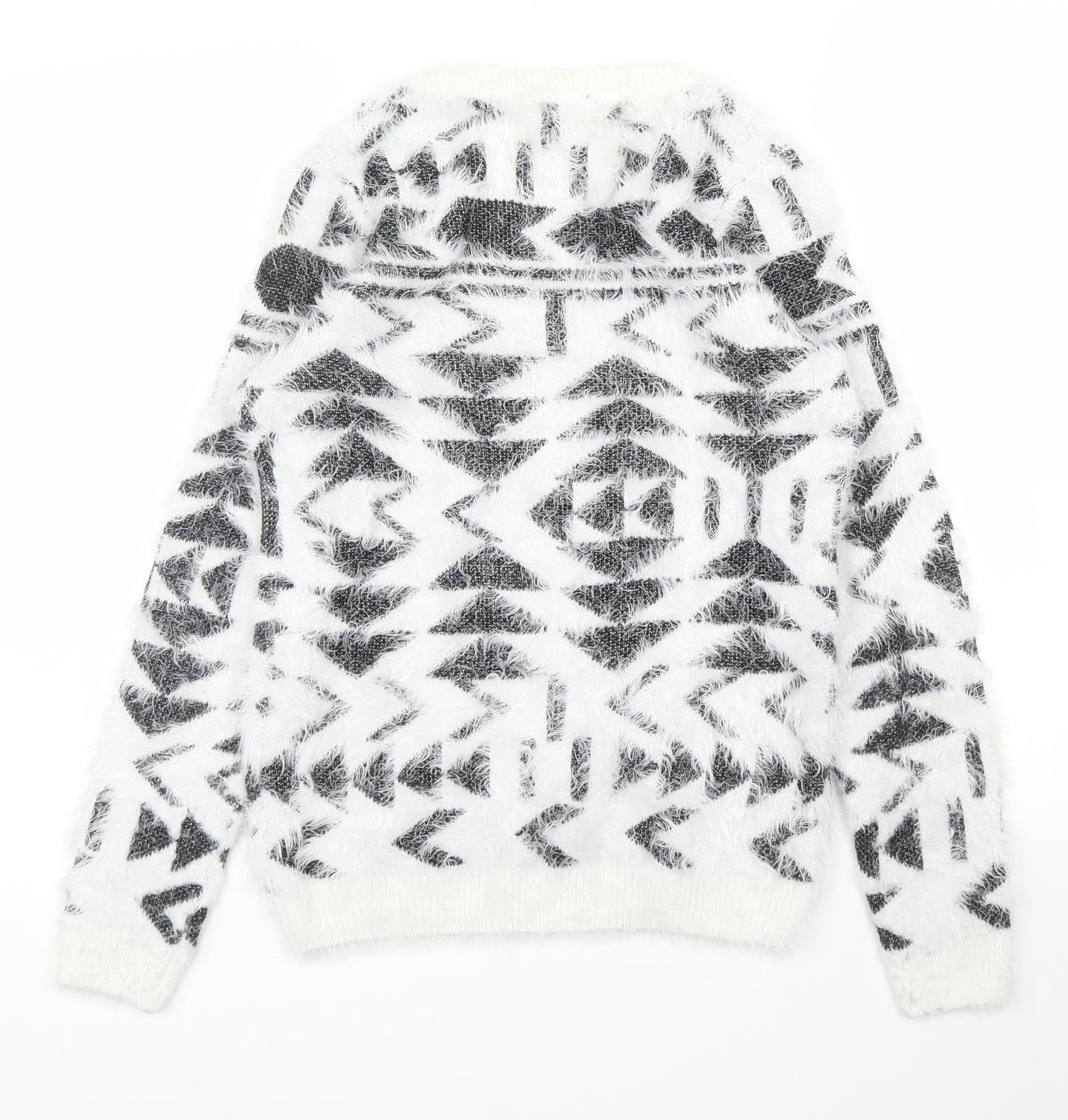 ESMARA Womens White Geometric  Pullover Jumper Size XS