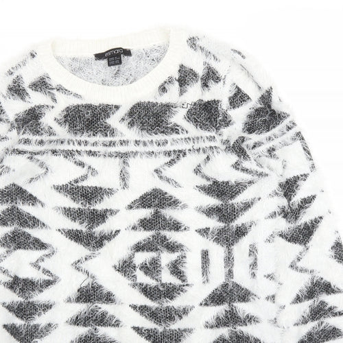 ESMARA Womens White Geometric  Pullover Jumper Size XS