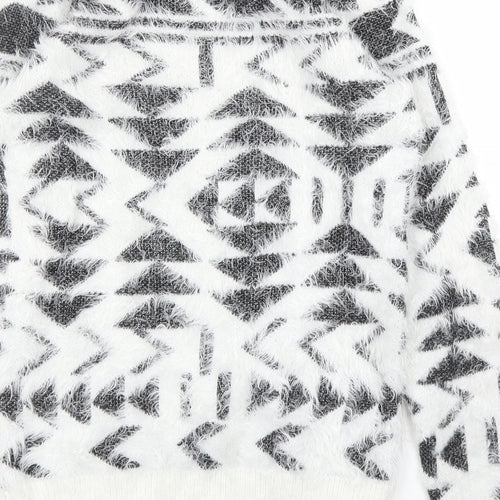 ESMARA Womens White Geometric  Pullover Jumper Size XS