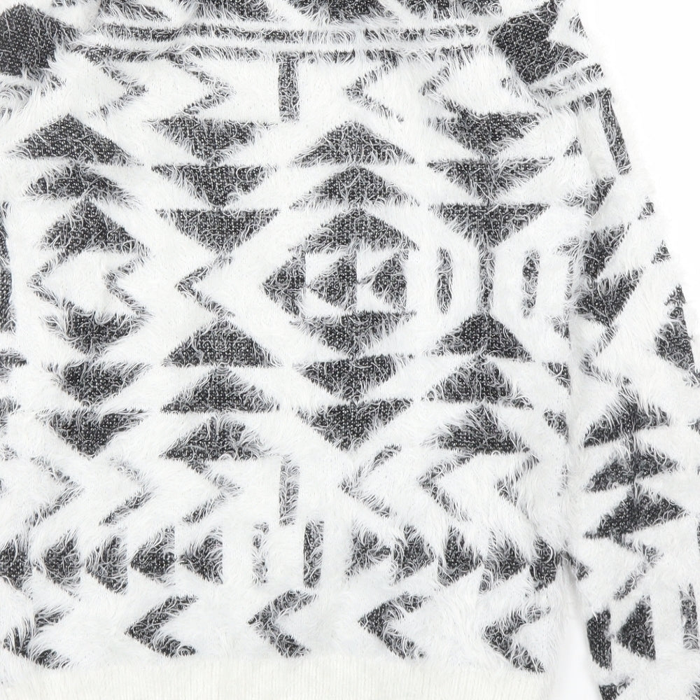 ESMARA Womens White Geometric  Pullover Jumper Size XS