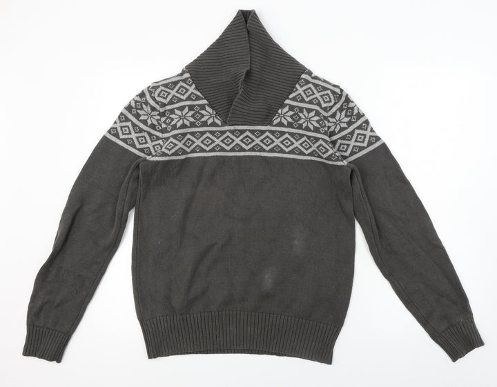 Cedar Wood State Mens Grey Geometric Pullover Jumper Size S