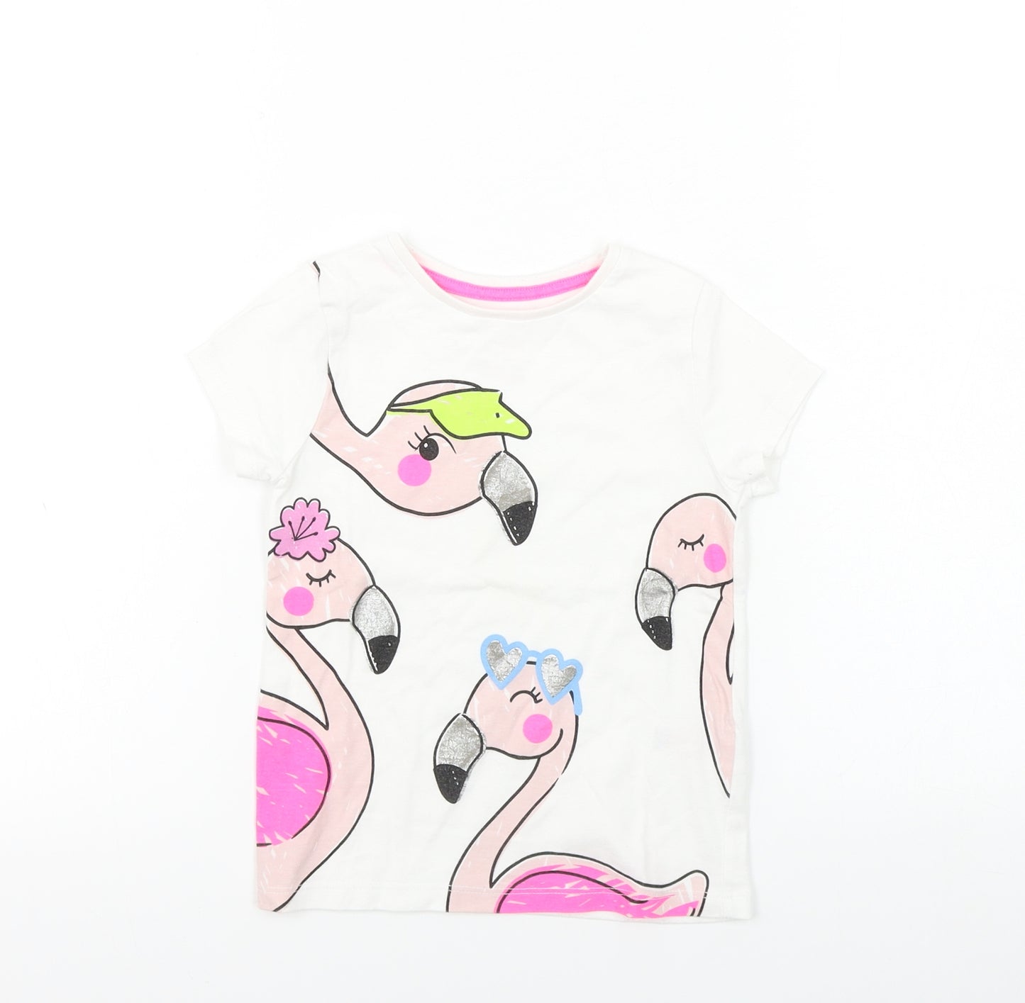 F&F  Girls White Animal Print  Basic T-Shirt Size 3-4 Years