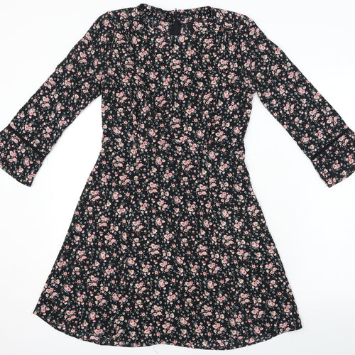 H&M  Womens Black Floral  A-Line  Size 6