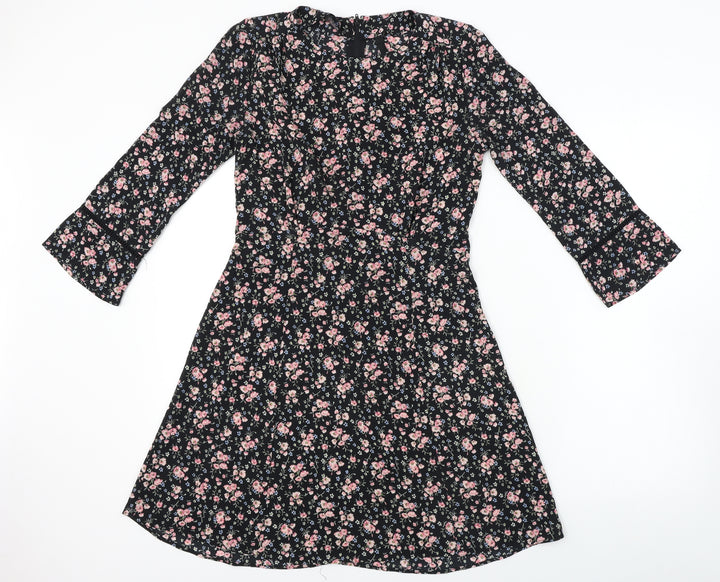 H&M  Womens Black Floral  A-Line  Size 6