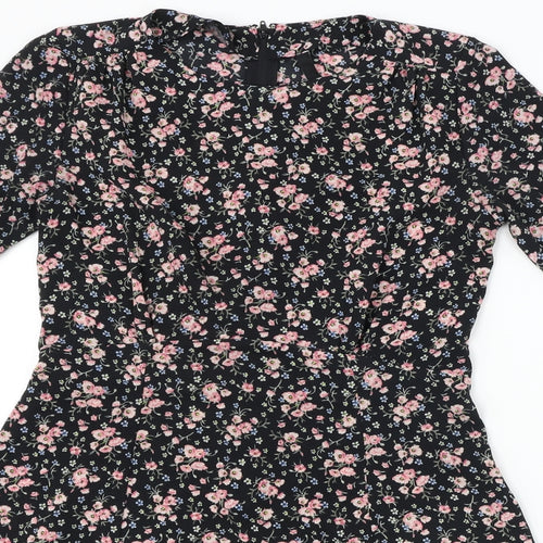 H&M  Womens Black Floral  A-Line  Size 6
