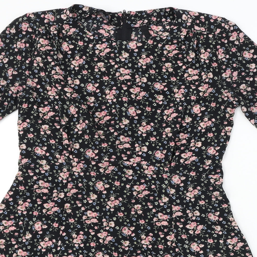 H&M  Womens Black Floral  A-Line  Size 6