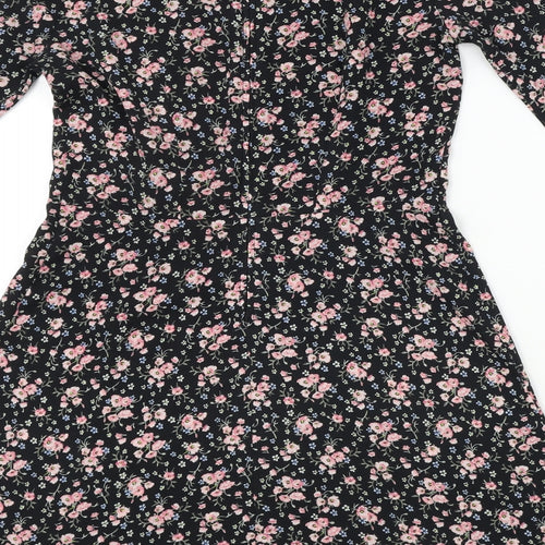 H&M  Womens Black Floral  A-Line  Size 6