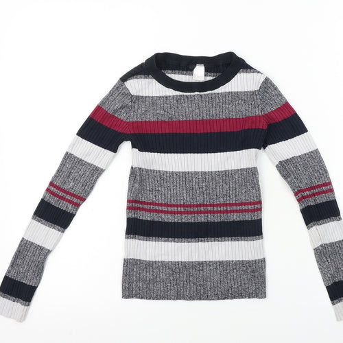 H&M  Girls Grey Striped  Pullover Jumper Size XS