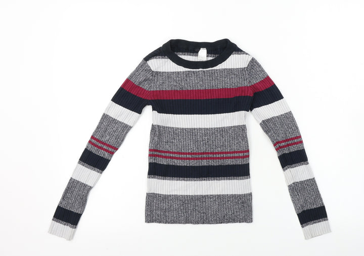 H&M  Girls Grey Striped  Pullover Jumper Size XS