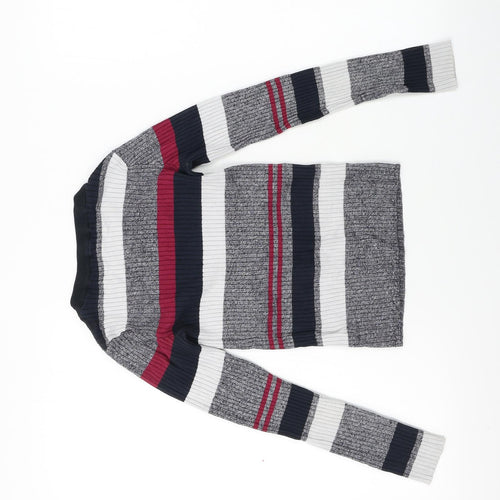 H&M  Girls Grey Striped  Pullover Jumper Size XS