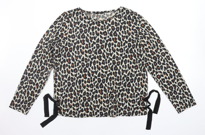 M&Co Womens Beige Animal Print Pullover Jumper Size 16