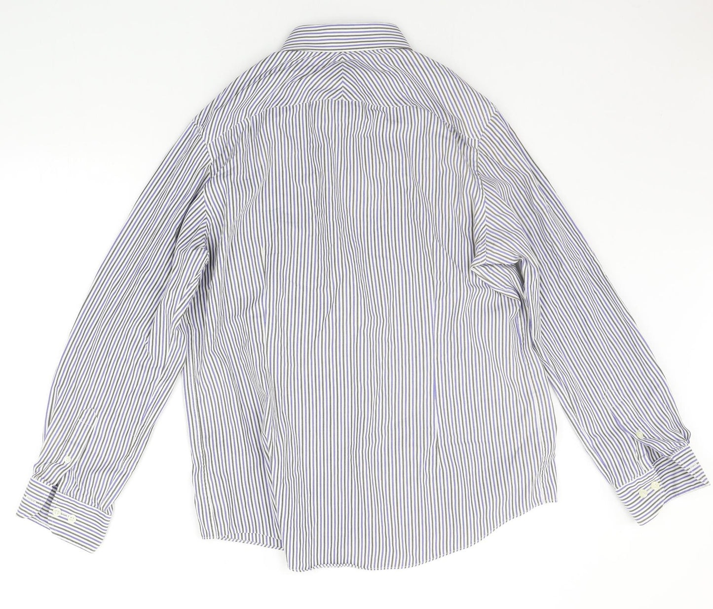 BHS Mens Blue Striped   Button-Up Size 16