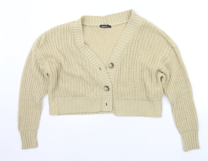 Boohoo Womens Beige Houndstooth Cardigan Jumper Size L