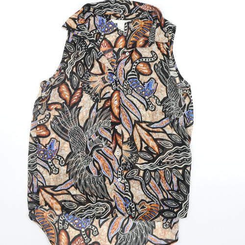 H&M Womens Beige Geometric  Basic Button-Up Size 8