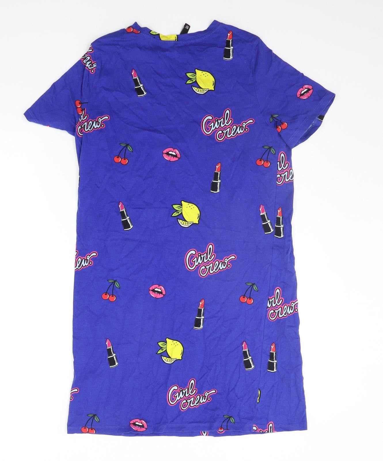 Divided Womens Blue Geometric  T-Shirt Dress  Size 10