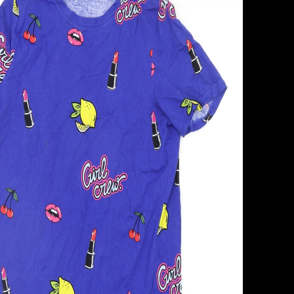 Divided Womens Blue Geometric  T-Shirt Dress  Size 10