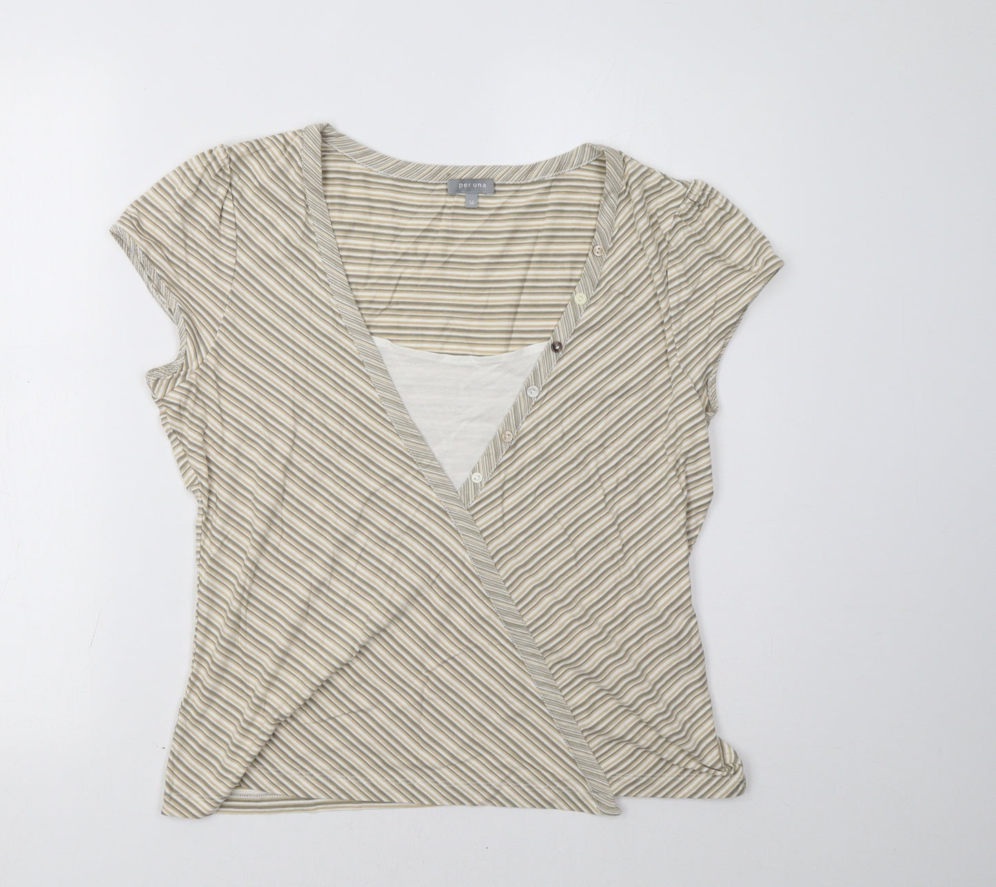 Marks and Spencer Womens Beige Striped  Wrap T-Shirt Size 16