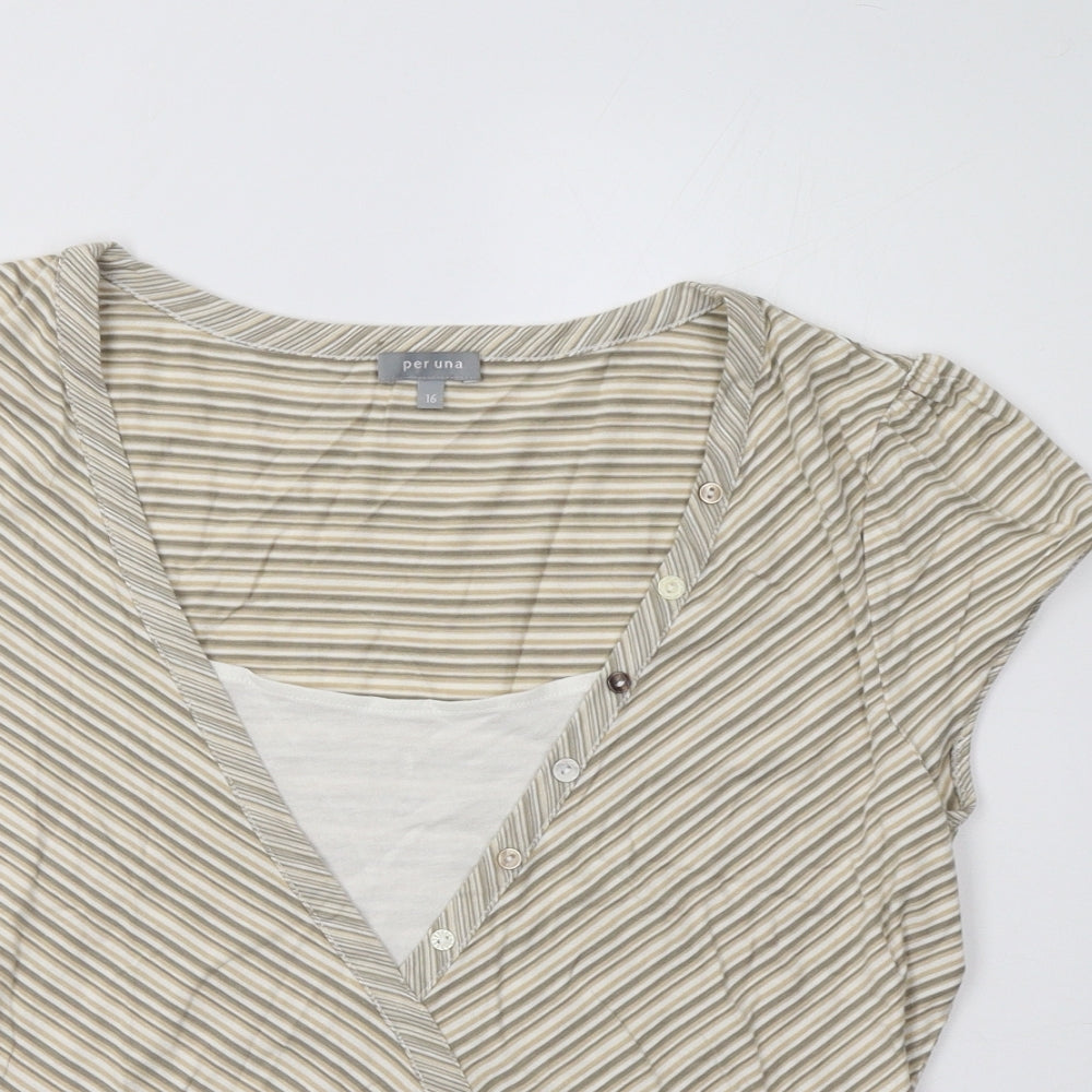 Marks and Spencer Womens Beige Striped  Wrap T-Shirt Size 16