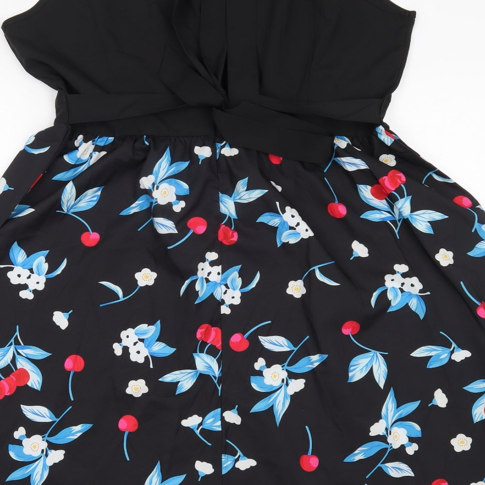 Ruiyige Womens Black Floral  A-Line  Size 2XL