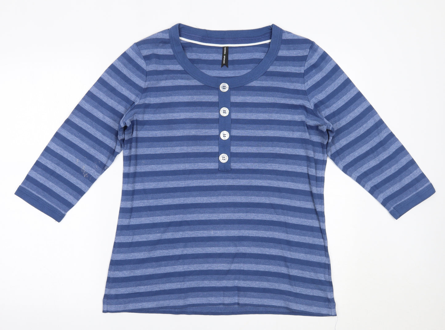 Marks and Spencer Womens Blue Striped  Basic T-Shirt Size 18