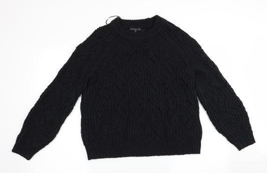 Front view of F&F women’s black jumper, size UK 12, - open knit