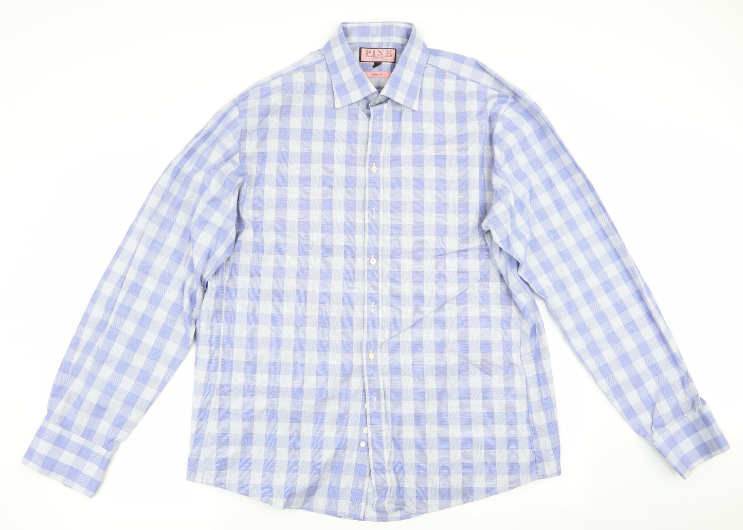 Thomas Pink Mens Blue Check   Dress Shirt Size 17