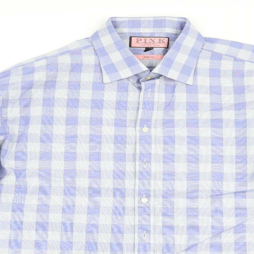 Thomas Pink Mens Blue Check   Dress Shirt Size 17