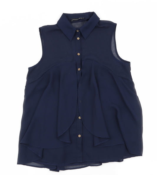 Front view of Atmosphere women’s blue basic button-up, size UK 10, - layered