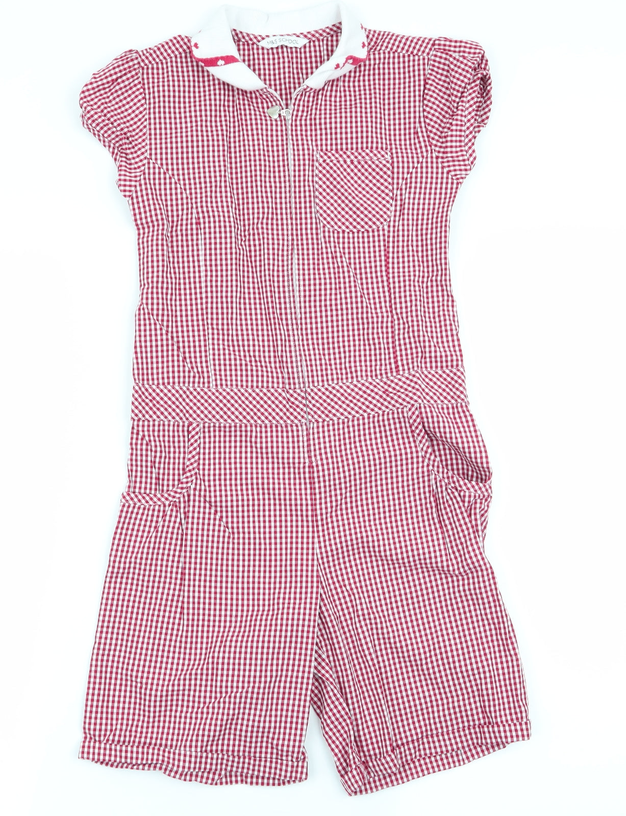 M&S School Girls Red Check  Jumpsuit One-Piece Size 8-9 Years  - School wear