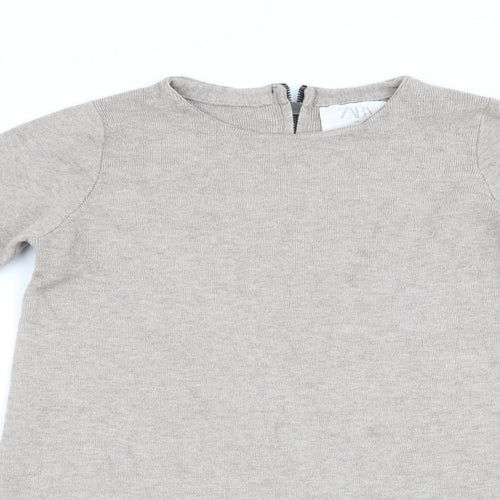 Zara Womens Beige   Pullover Jumper Size 8  - Longline Jumper Back Zip