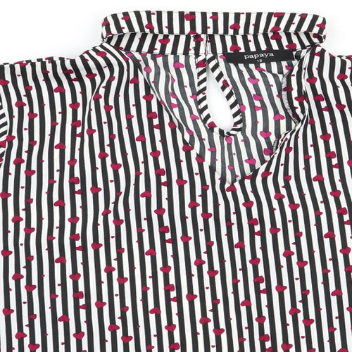 Papaya Womens Black Striped  Basic Blouse Size 12  - Choker style neck