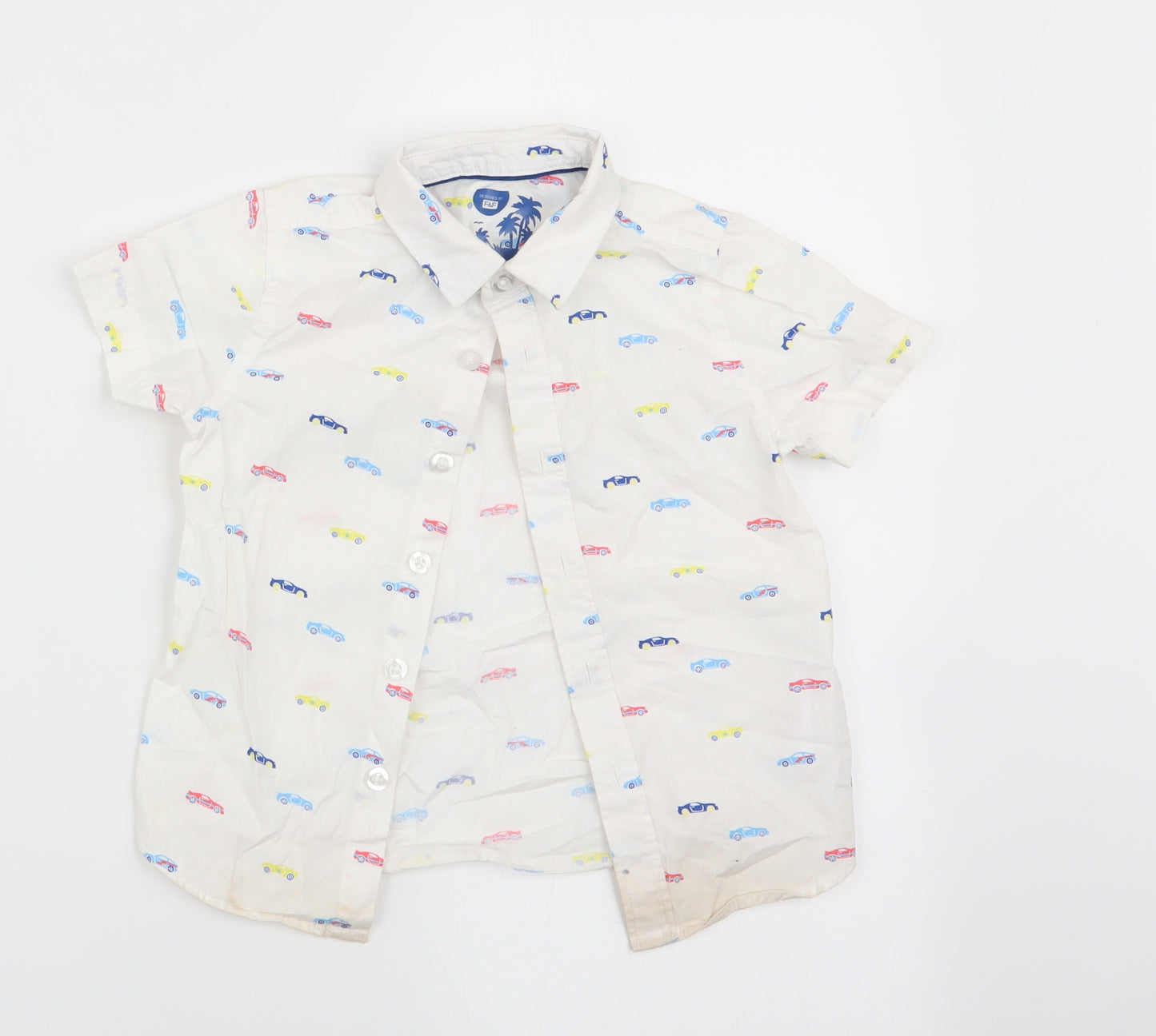 Florence and Fred Boys White   Basic Button-Up Size 12-18 Months  - Cars print