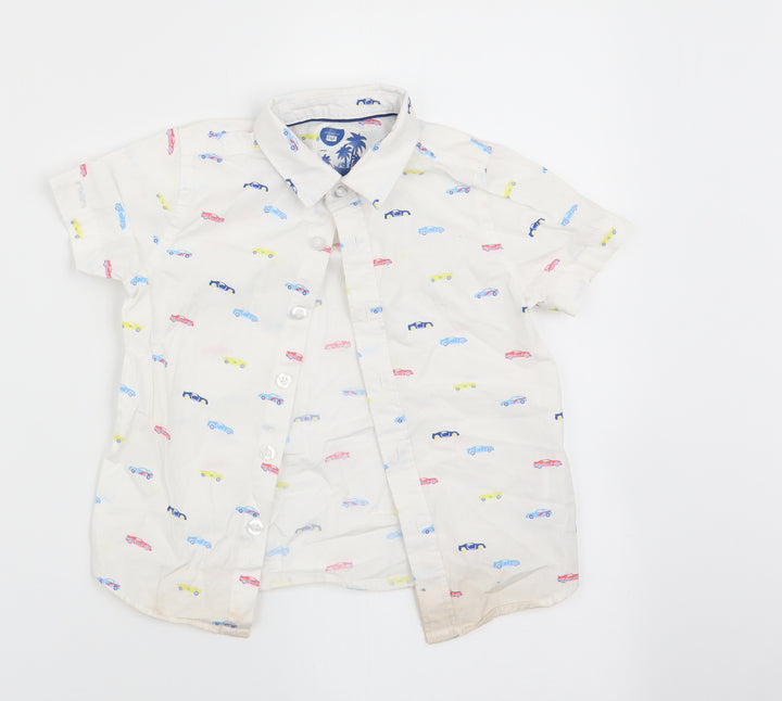 Florence and Fred Boys White Basic Button-Up Size 12-18 Months - Cars print
