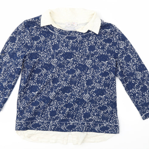 M&S Womens Blue Floral  Pullover Jumper Size 10