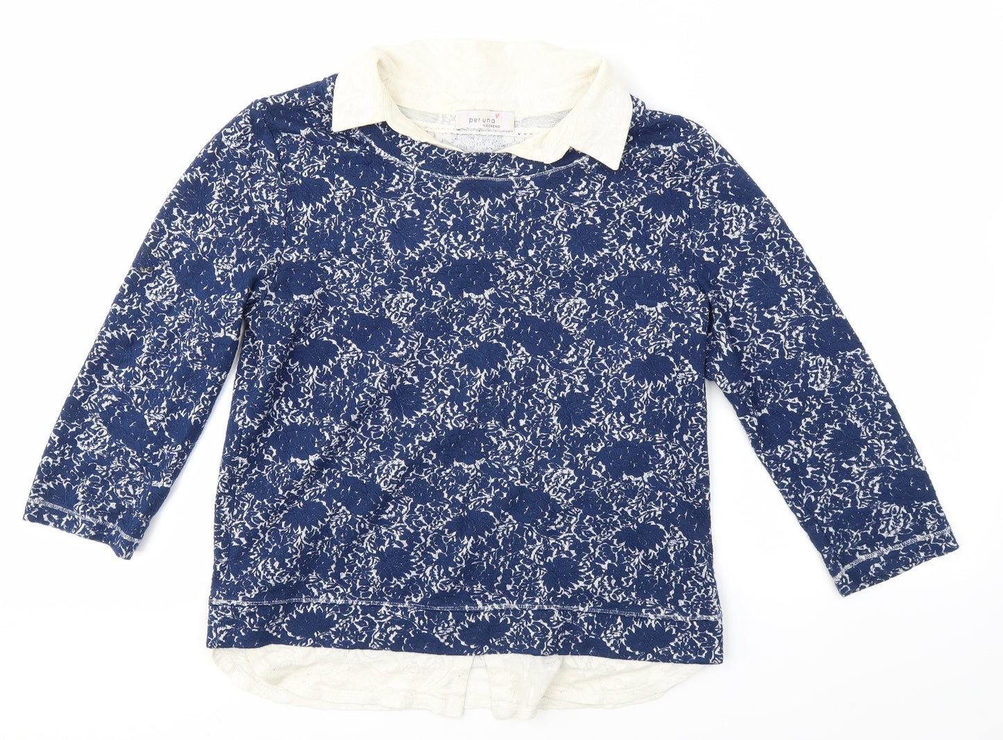 M&S Womens Blue Floral  Pullover Jumper Size 10