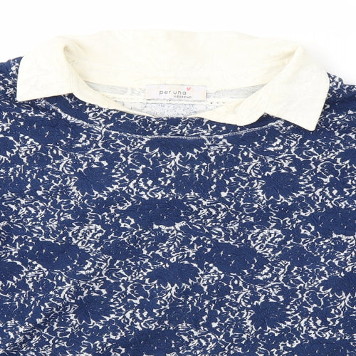 M&S Womens Blue Floral  Pullover Jumper Size 10