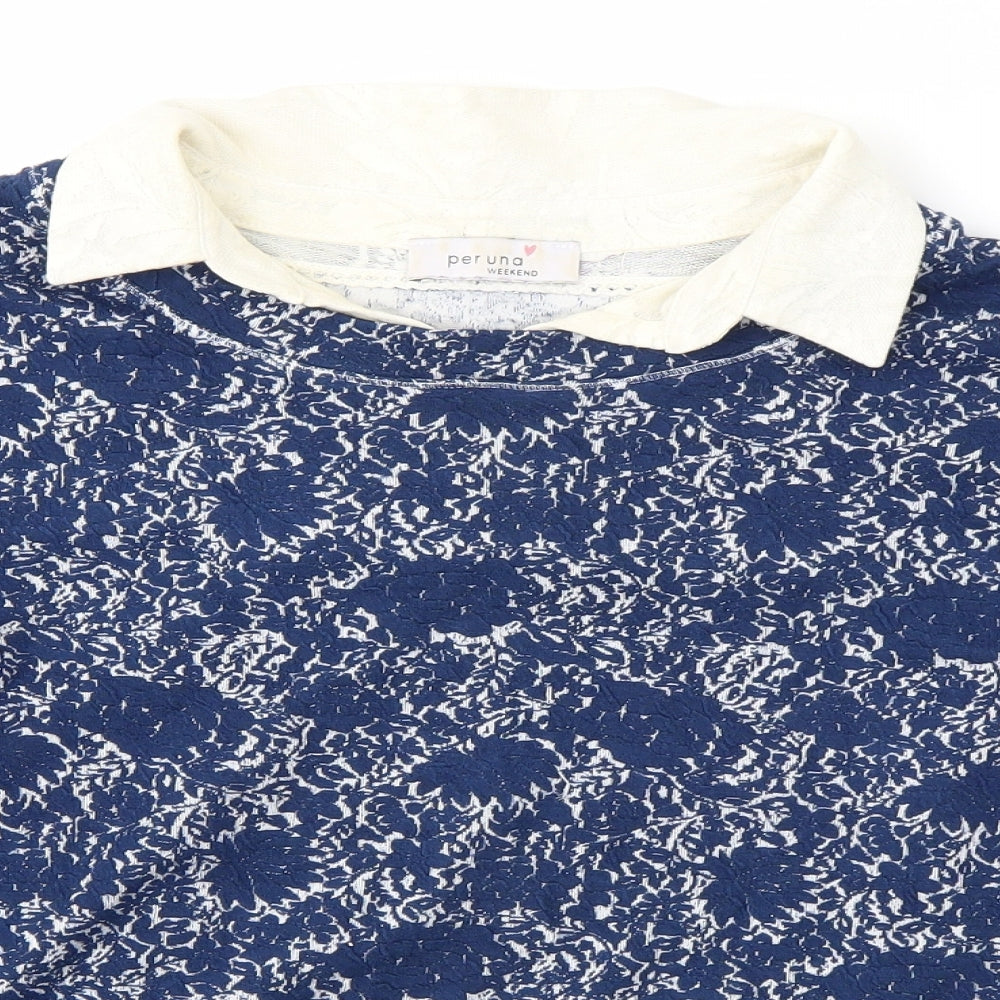 M&S Womens Blue Floral  Pullover Jumper Size 10