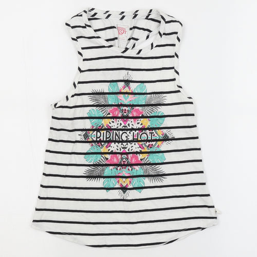 Piping Hot Girls White Striped  Basic Tank Size 7 Years